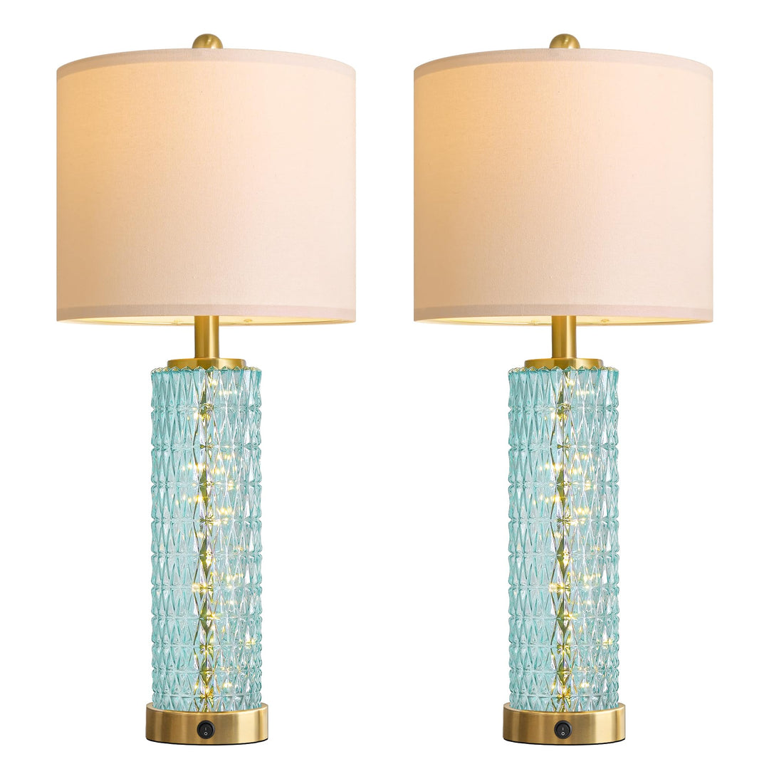 Oneach 27.75" Coastal Table Lamps Set of 2, Clear Blue Bedside Lamp with Glass Nightlight, USB A+C, Unique Desk Lamps for Living Room, Bedroom, Nightstand, End Table (2 Bulbs Included) 