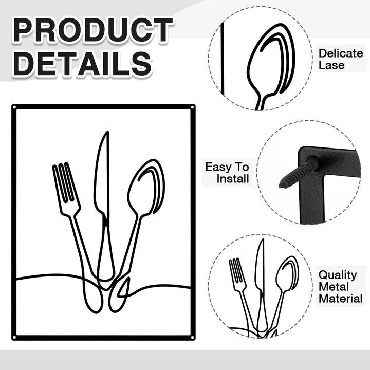 Otoolling 3 Pcs Metal Kitchen Wall Art, Line Design, 14x11, Black