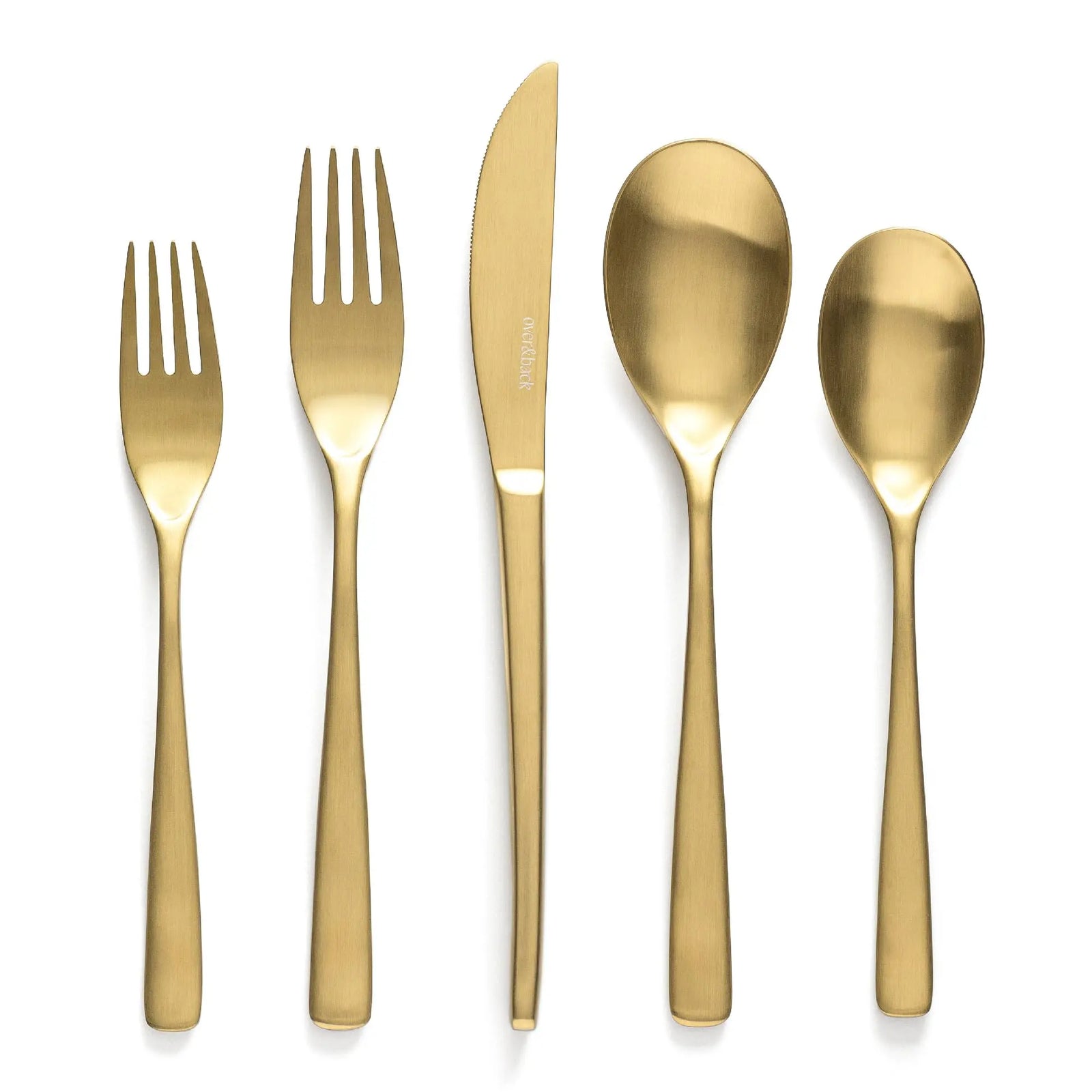 Over&Back Curved Flatware Set 20-PC, 18/8 Stainless Steel - Matte Gold 