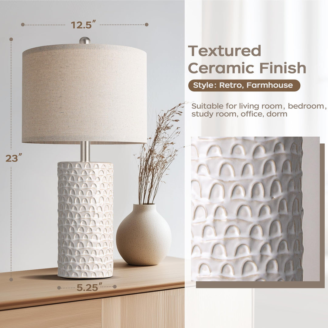 PARTPHONER 23" Modern Ceramic Table Lamp Set of 2, Table Lamps for Living Room, Rustic Farmhouse Bedside Lamps Nightstand lamp for Bedroom, White Desk Lamp for End Table Home Decor Beige 
