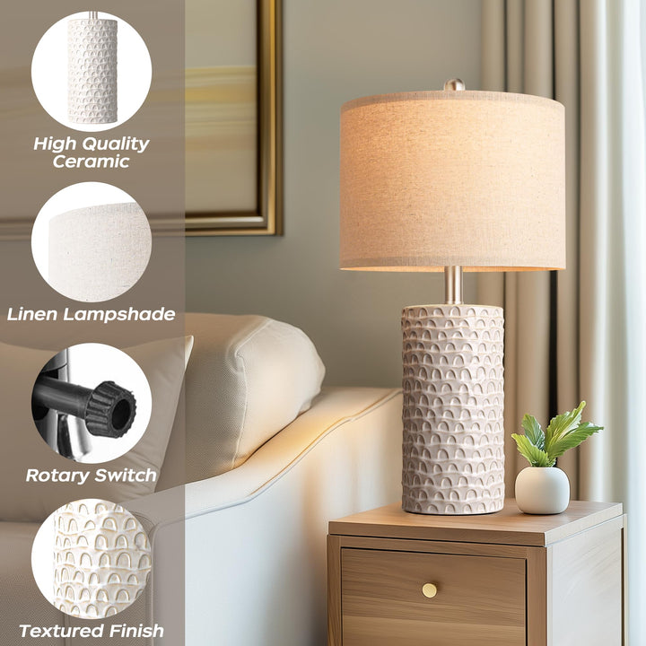 PARTPHONER 23" Modern Ceramic Table Lamp Set of 2, Table Lamps for Living Room, Rustic Farmhouse Bedside Lamps Nightstand lamp for Bedroom, White Desk Lamp for End Table Home Decor Beige 