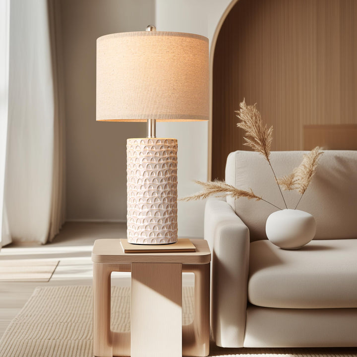 PARTPHONER 23" Modern Ceramic Table Lamp Set of 2, Table Lamps for Living Room, Rustic Farmhouse Bedside Lamps Nightstand lamp for Bedroom, White Desk Lamp for End Table Home Decor Beige 