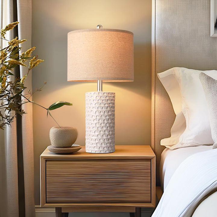 PARTPHONER 23" Modern Ceramic Table Lamp Set of 2, Table Lamps for Living Room, Rustic Farmhouse Bedside Lamps Nightstand lamp for Bedroom, White Desk Lamp for End Table Home Decor Beige 