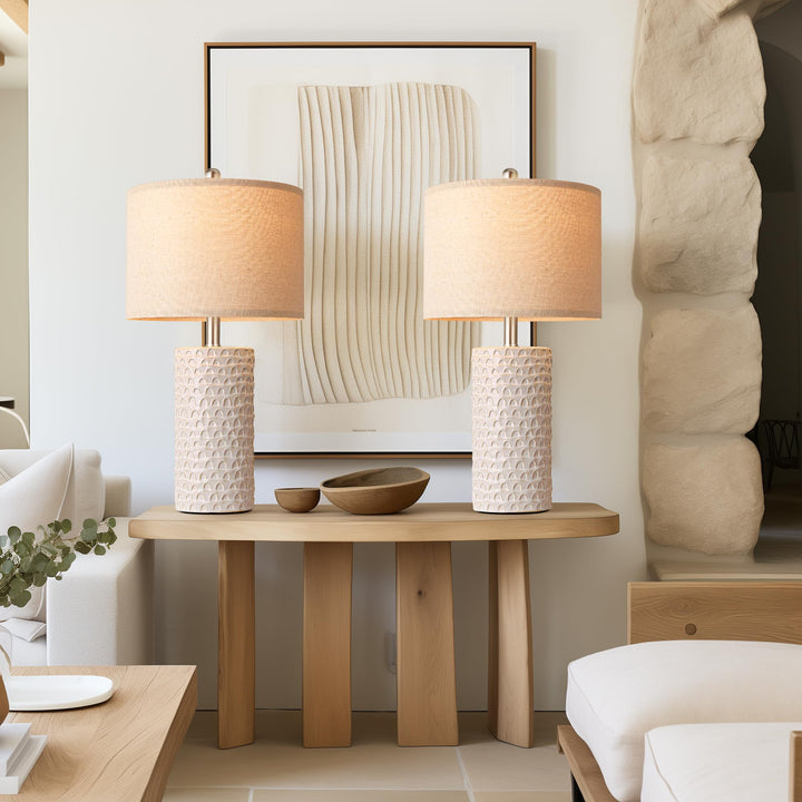 PARTPHONER 23" Modern Ceramic Table Lamp Set of 2, Table Lamps for Living Room, Rustic Farmhouse Bedside Lamps Nightstand lamp for Bedroom, White Desk Lamp for End Table Home Decor Beige 