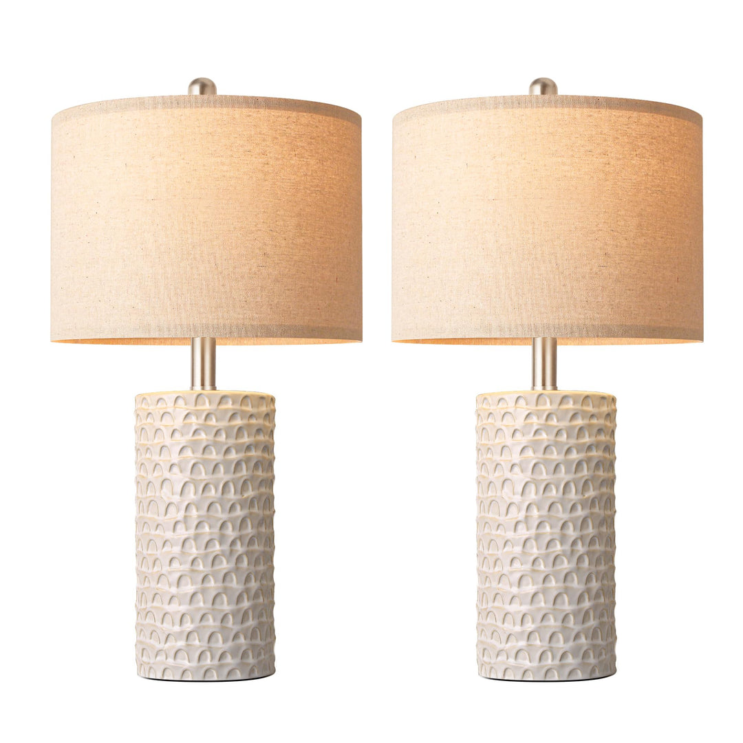 PARTPHONER 23" Modern Ceramic Table Lamp Set of 2, Table Lamps for Living Room, Rustic Farmhouse Bedside Lamps Nightstand lamp for Bedroom, White Desk Lamp for End Table Home Decor Beige 