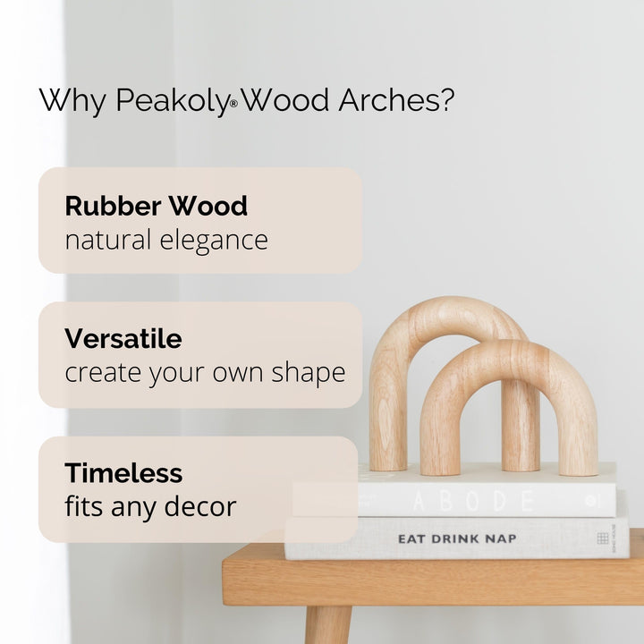 PEAKOLY Wood Arch Decorative Objects - Modern Bookshelf Decor, Coffee Table Sculpture, Floating Shelf Decor Accents, Japandi Home Decorations for Side, Console and Entryway Table 