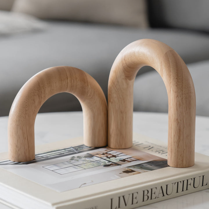 PEAKOLY Wood Arch Decorative Objects - Modern Bookshelf Decor, Coffee Table Sculpture, Floating Shelf Decor Accents, Japandi Home Decorations for Side, Console and Entryway Table 