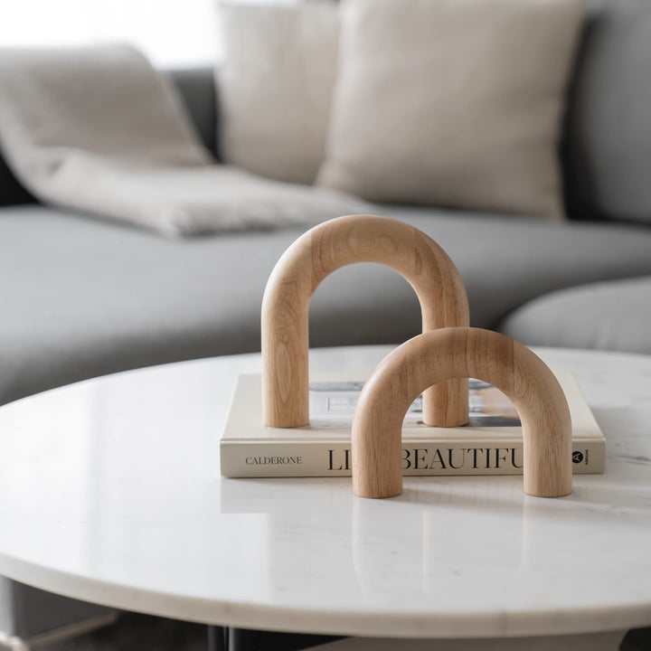 PEAKOLY Wood Arch Decorative Objects - Modern Bookshelf Decor, Coffee Table Sculpture, Floating Shelf Decor Accents, Japandi Home Decorations for Side, Console and Entryway Table 