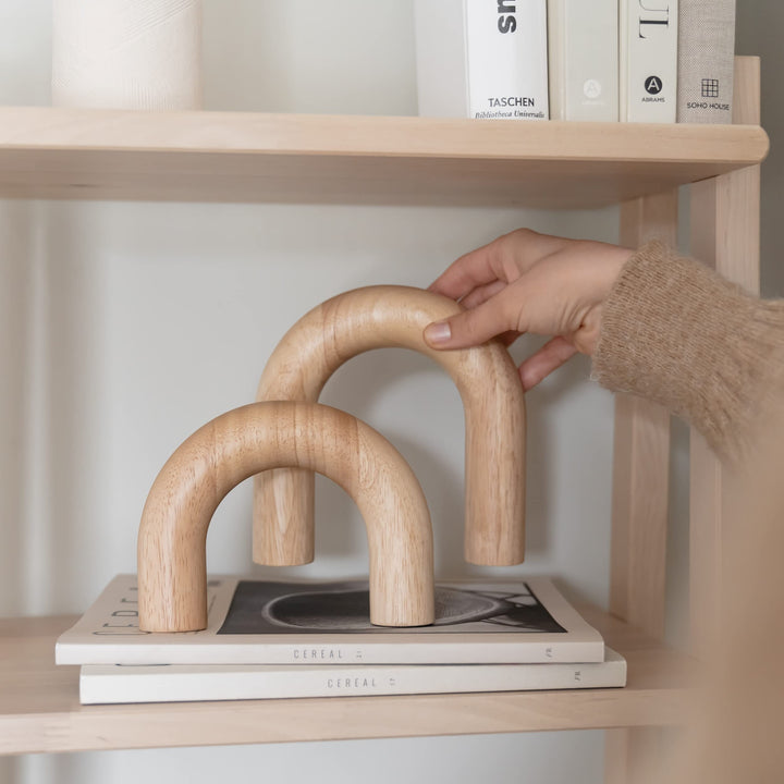 PEAKOLY Wood Arch Decorative Objects - Modern Bookshelf Decor, Coffee Table Sculpture, Floating Shelf Decor Accents, Japandi Home Decorations for Side, Console and Entryway Table 