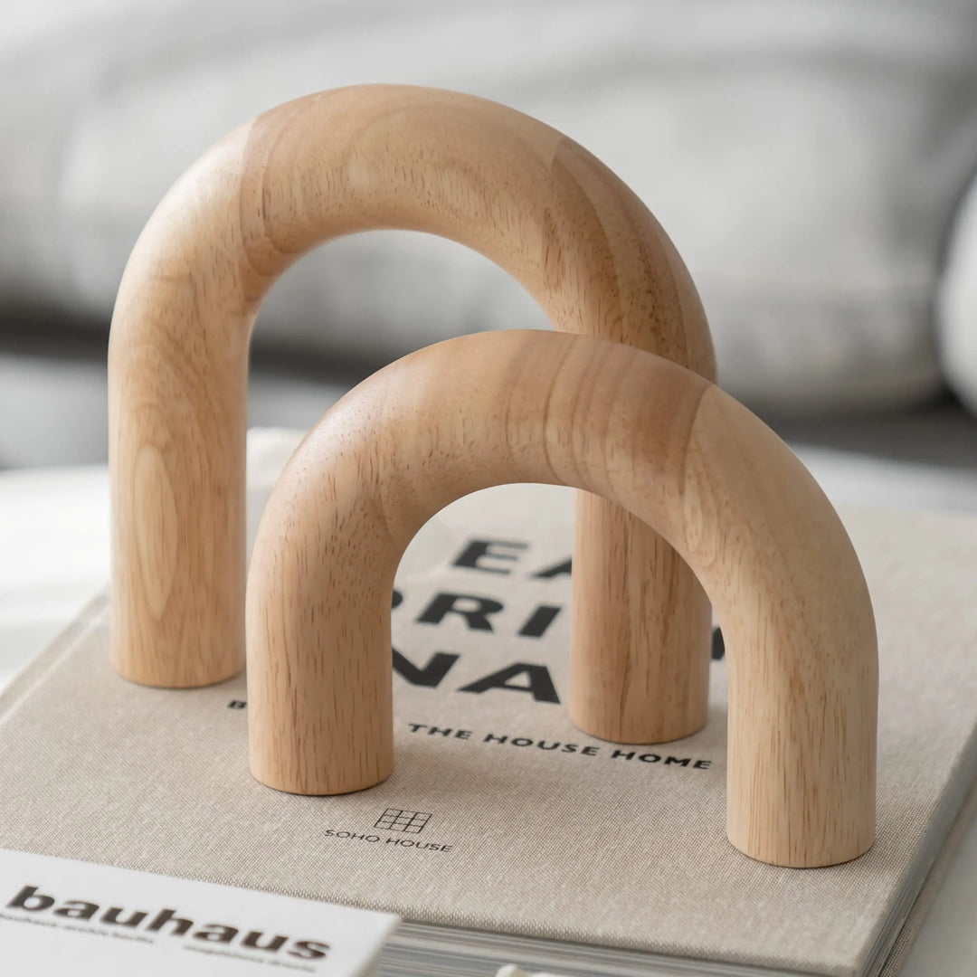 PEAKOLY Wood Arch Decorative Objects - Modern Bookshelf Decor, Coffee Table Sculpture, Floating Shelf Decor Accents, Japandi Home Decorations for Side, Console and Entryway Table 