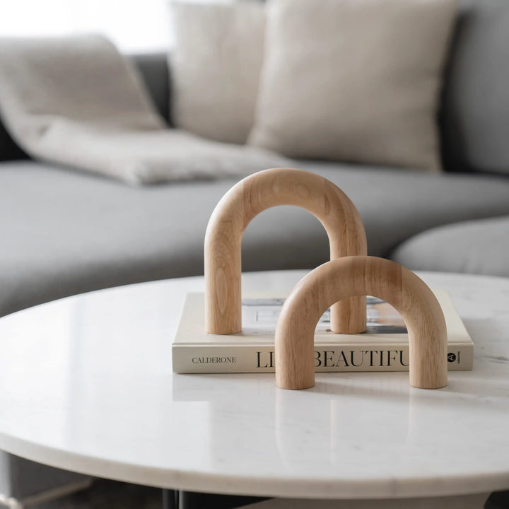 PEAKOLY Wood Arch Decorative Objects - Modern Bookshelf Decor, Coffee Table Sculpture, Floating Shelf Decor Accents, Japandi Home Decorations for Side, Console and Entryway Table 