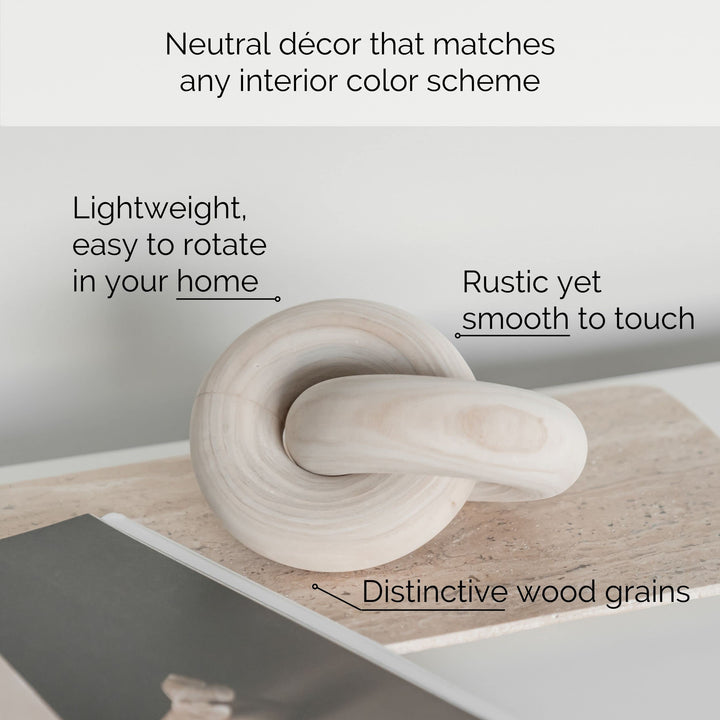 PEAKOLY Wood Knot Decor Natural - Coffee Table Sculpture, Wood Chain Link Decor, Decorative Chain, Wooden Knot, Console Table Decoration Items, Shelf Decorations, Bookshelf Decorative Objects, Beige 