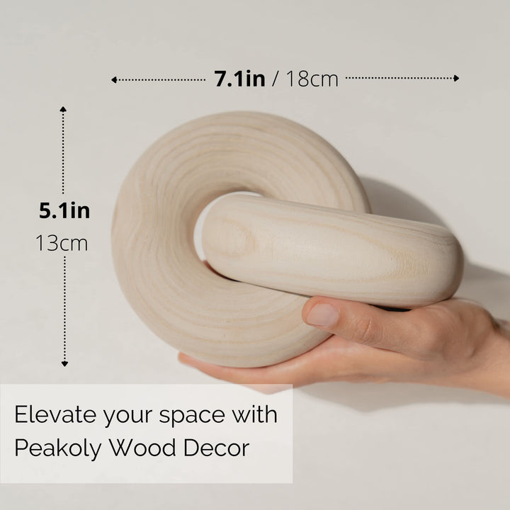 PEAKOLY Wood Knot Decor Natural - Coffee Table Sculpture, Wood Chain Link Decor, Decorative Chain, Wooden Knot, Console Table Decoration Items, Shelf Decorations, Bookshelf Decorative Objects, Beige 