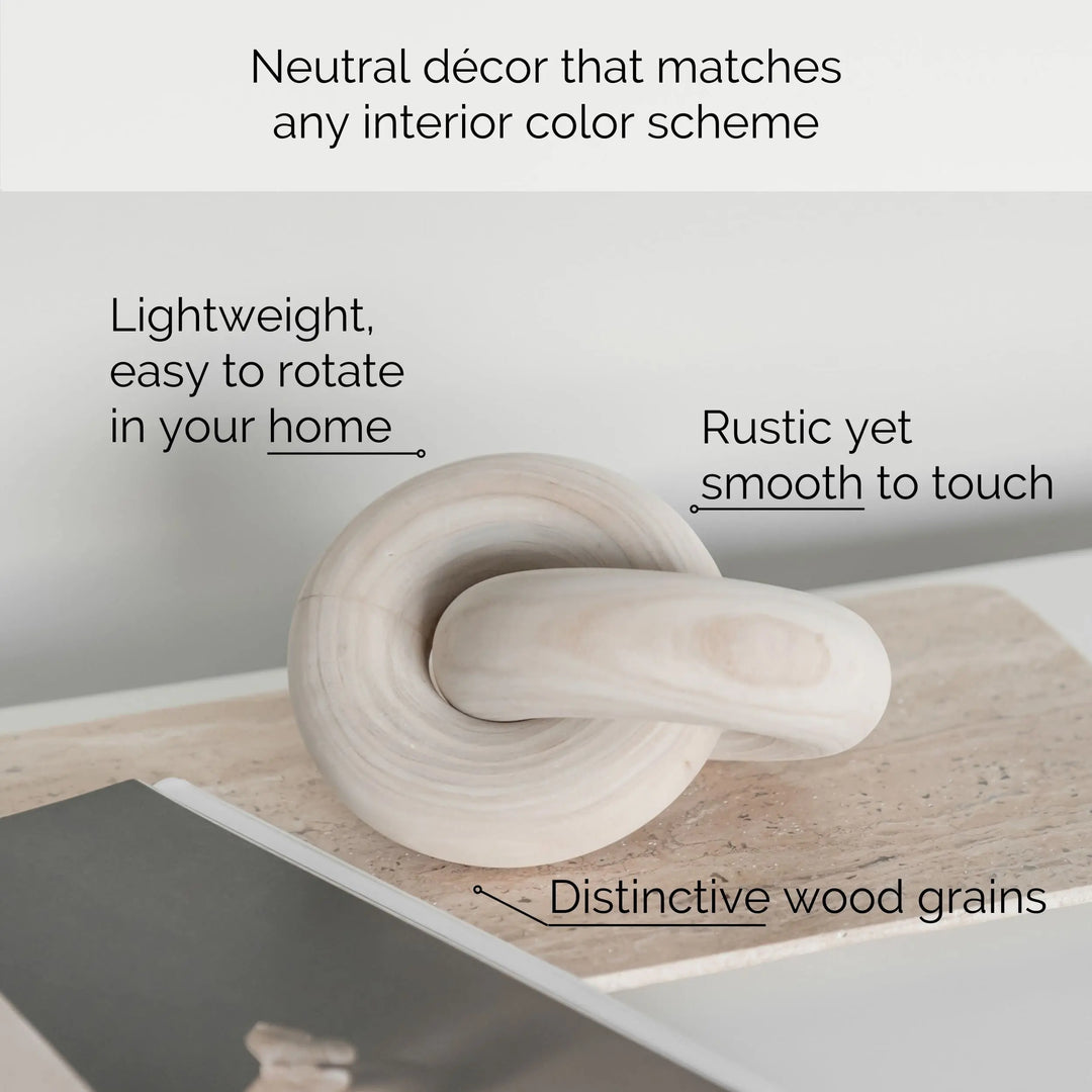 PEAKOLY Wood Knot Decor Natural - Coffee Table Sculpture, Wood Chain Link Decor, Decorative Chain, Wooden Knot, Console Table Decoration Items, Shelf Decorations, Bookshelf Decorative Objects, Beige 