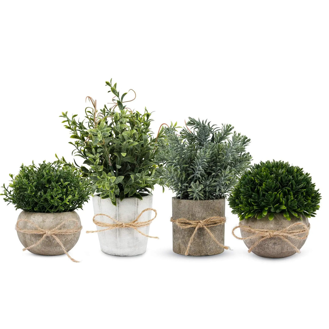 PENGYEE 4 Pack Small Fake Plants in White Pulp Pot for Home Decor