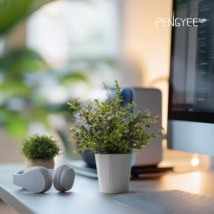 PENGYEE 4 Pack Small Fake Plants in White Pulp Pot for Home Decor