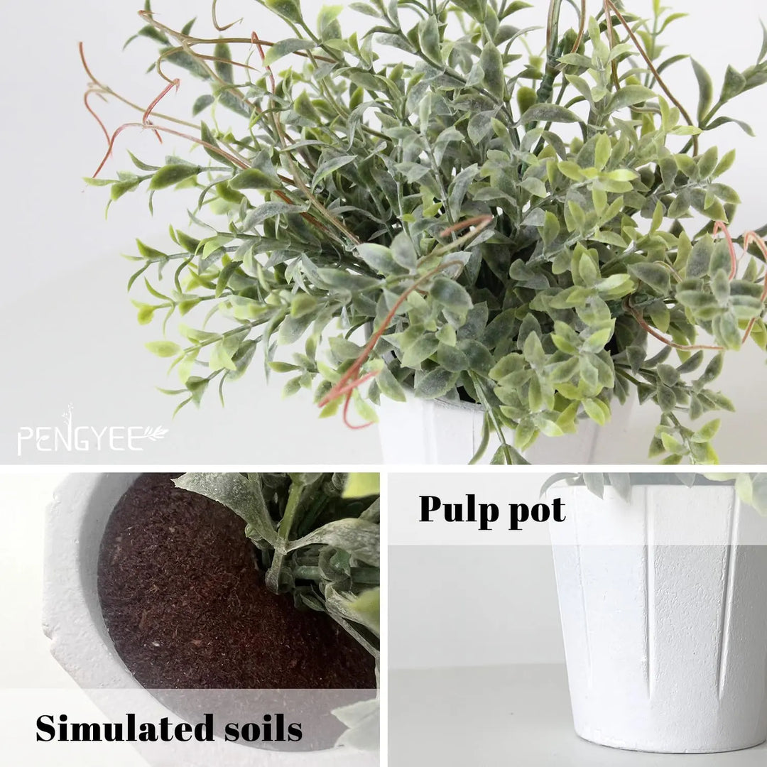 PENGYEE 4 Pack Small Fake Plants in White Pulp Pot for Home Decor
