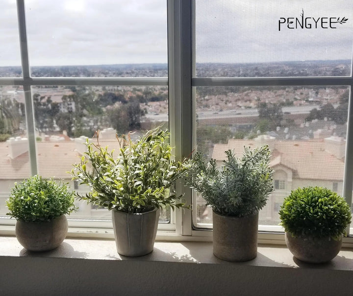 PENGYEE 4 Pack Small Fake Plants in White Pulp Pot for Home Decor