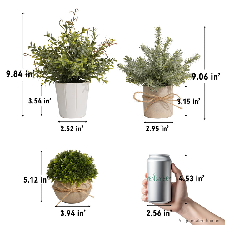 PENGYEE 4 Pack Small Fake Plants in White Pulp Pot for Home Decor 