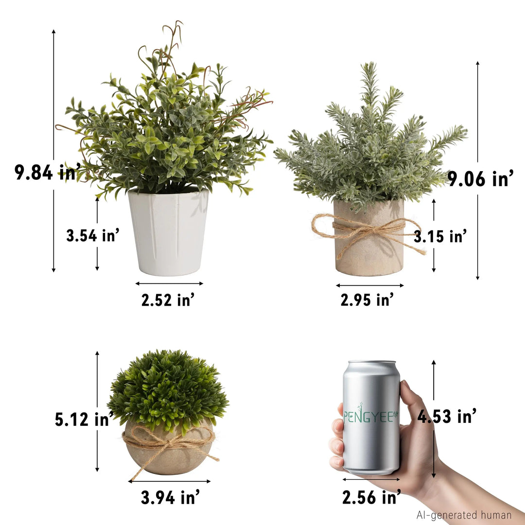 PENGYEE 4 Pack Small Fake Plants in White Pulp Pot for Home Decor