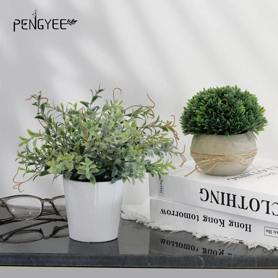 PENGYEE 4 Pack Small Fake Plants in White Pulp Pot for Home Decor