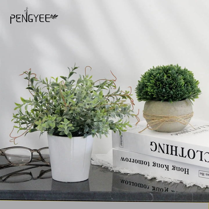 PENGYEE 4 Pack Small Fake Plants in White Pulp Pot for Home Decor