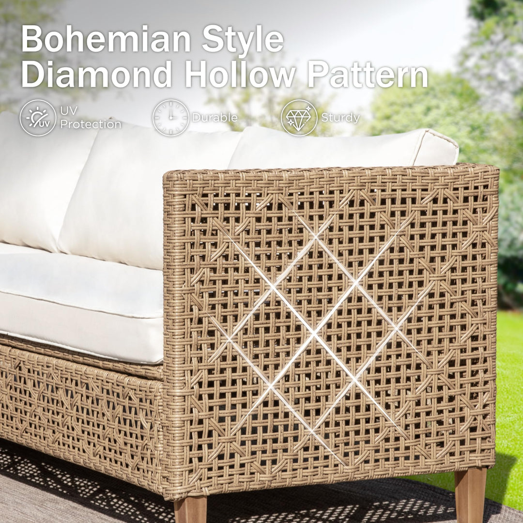 PHI VILLA Outdoor Sectional Couch, Small L-Shaped Patio Sofa Sets, Beige 