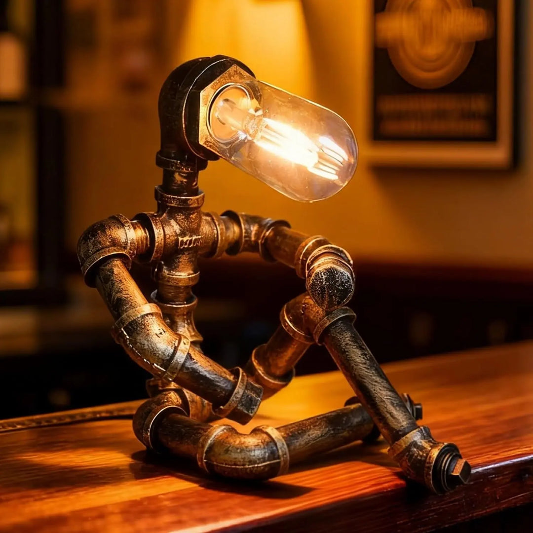 PIPRE Steampunk Table Lamp, Industrial Water Pipe Lamp Retro Iron Piping Desk Lamp Vintage Nightstand Lamps for Bedroom Living Room Kitchen Café Dorm Pub 