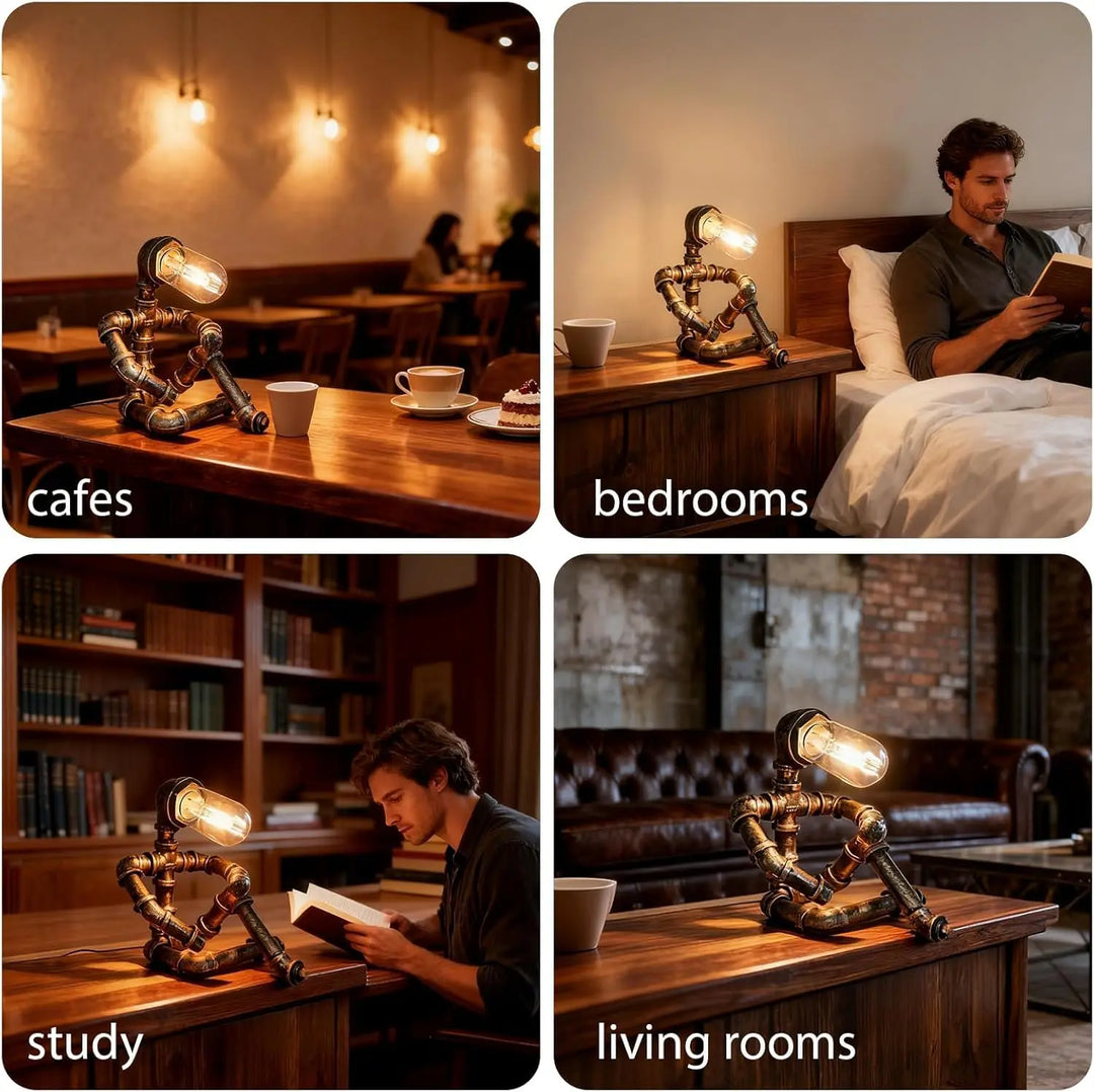 PIPRE Steampunk Table Lamp, Industrial Water Pipe Lamp Retro Iron Piping Desk Lamp Vintage Nightstand Lamps for Bedroom Living Room Kitchen Café Dorm Pub 