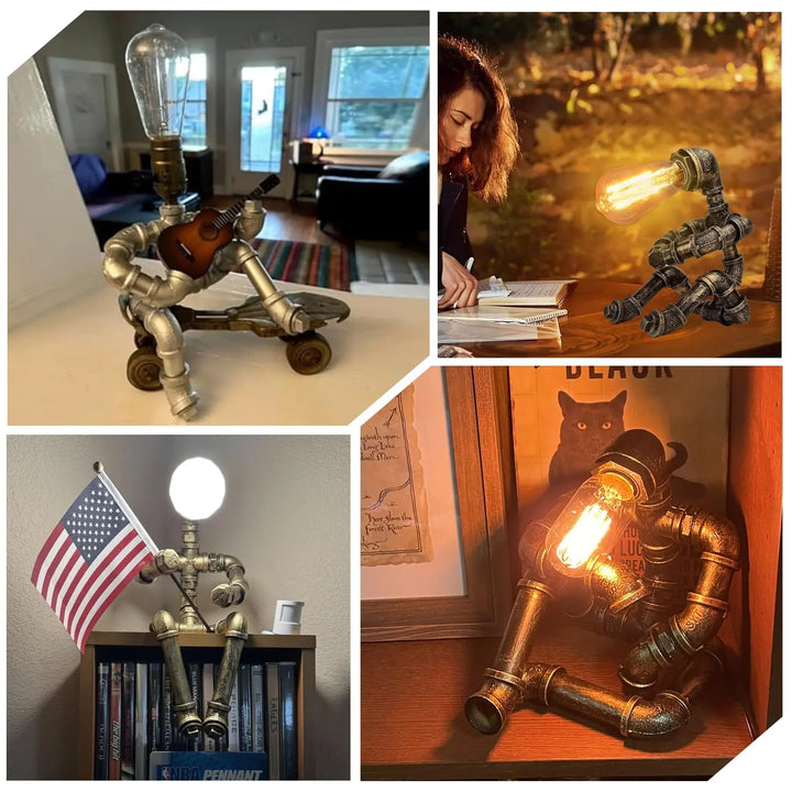 PIPRE Steampunk Table Lamp, Industrial Water Pipe Lamp Retro Iron Piping Desk Lamp Vintage Nightstand Lamps for Bedroom Living Room Kitchen Café Dorm Pub 