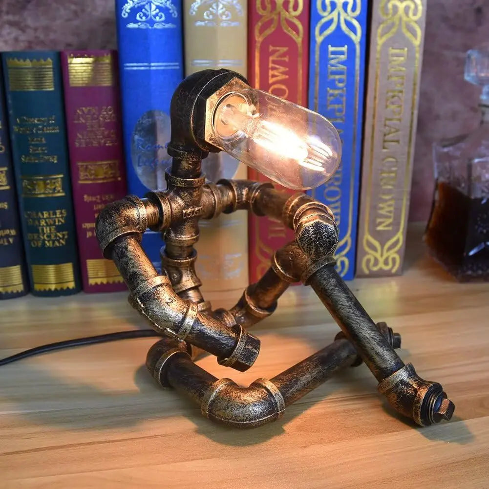 PIPRE Steampunk Table Lamp, Industrial Water Pipe Lamp Retro Iron Piping Desk Lamp Vintage Nightstand Lamps for Bedroom Living Room Kitchen Café Dorm Pub 