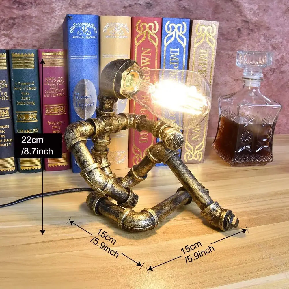 PIPRE Steampunk Table Lamp, Industrial Water Pipe Lamp Retro Iron Piping Desk Lamp Vintage Nightstand Lamps for Bedroom Living Room Kitchen Café Dorm Pub 