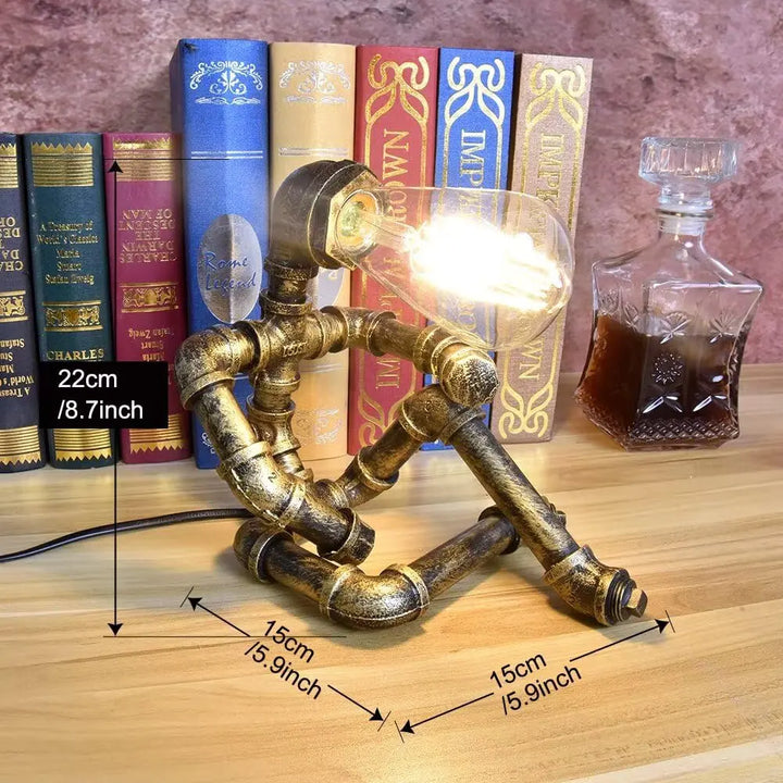 PIPRE Steampunk Table Lamp, Industrial Water Pipe Lamp Retro Iron Piping Desk Lamp Vintage Nightstand Lamps for Bedroom Living Room Kitchen Café Dorm Pub 