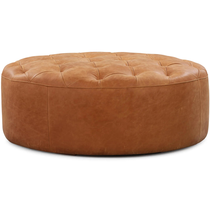 POLY &amp; BARK Ascot round cognac tan leather ottoman