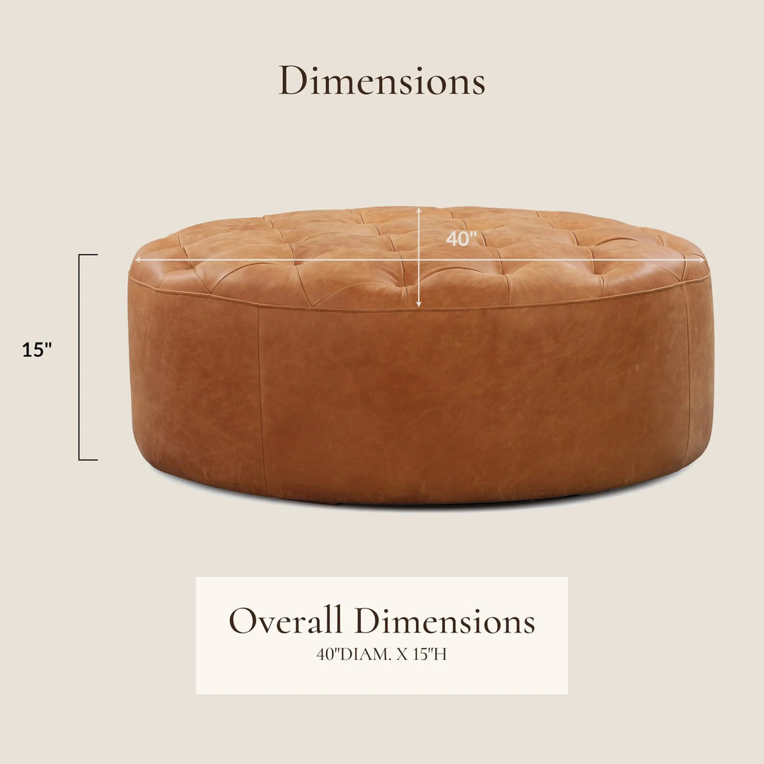 POLY &amp; BARK Ascot round cognac tan leather ottoman