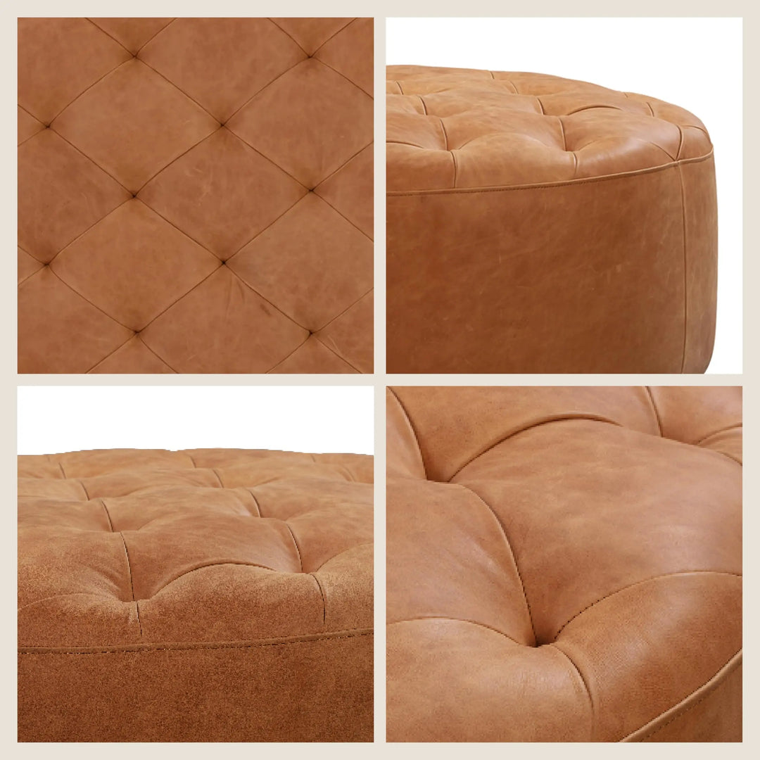 POLY &amp; BARK Ascot round cognac tan leather ottoman