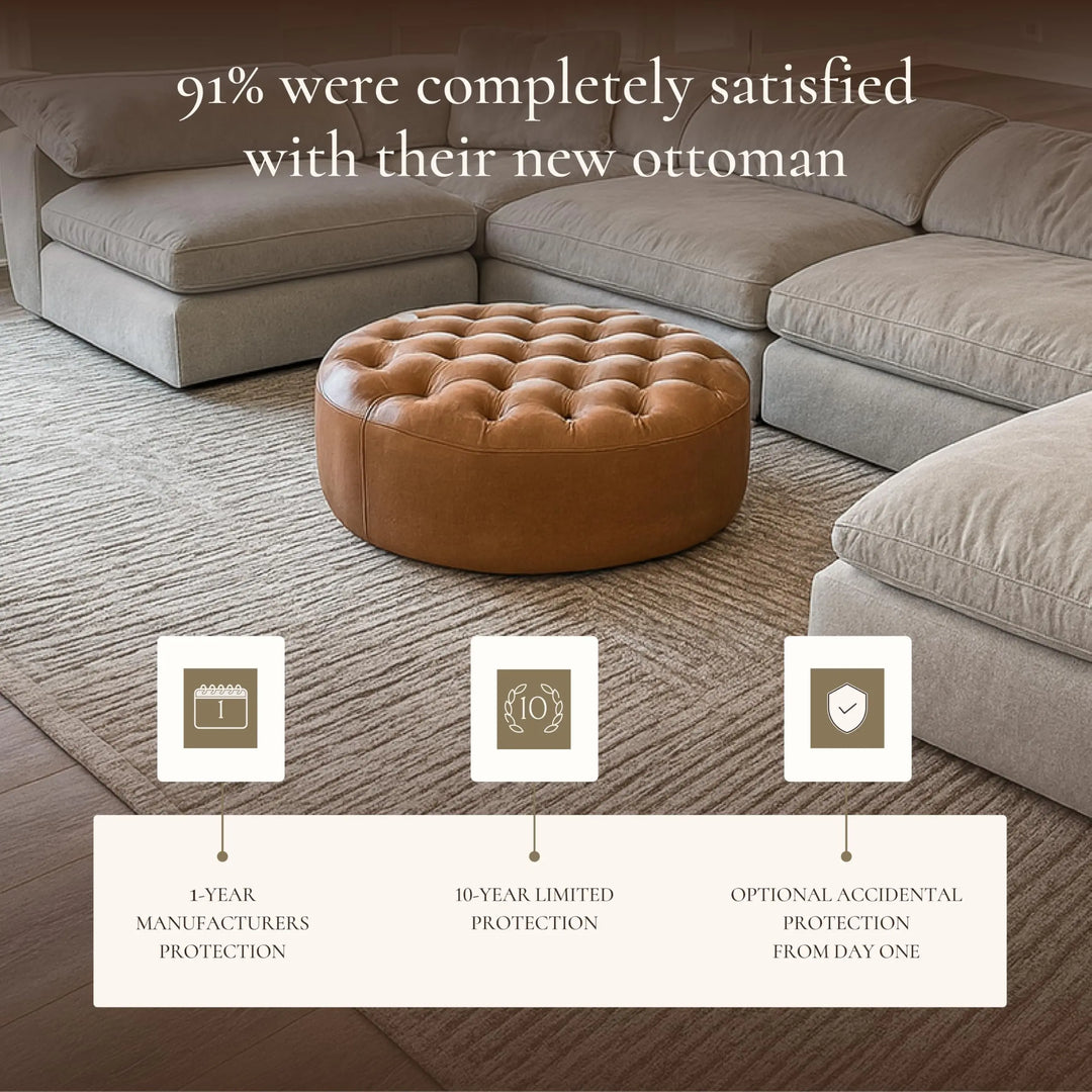 POLY &amp; BARK Ascot round cognac tan leather ottoman