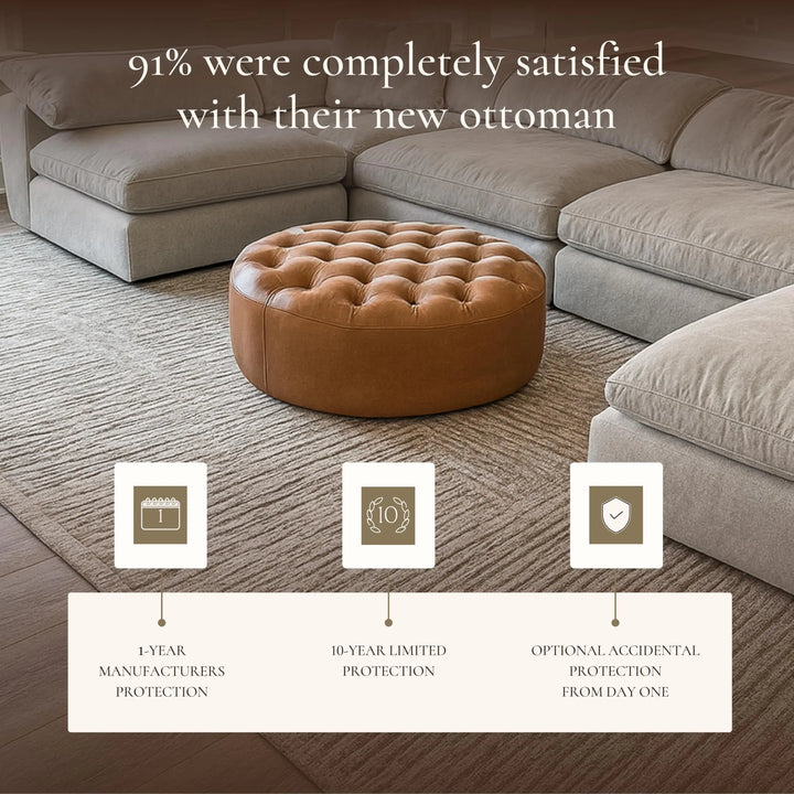 POLY &amp; BARK Ascot round cognac tan leather ottoman