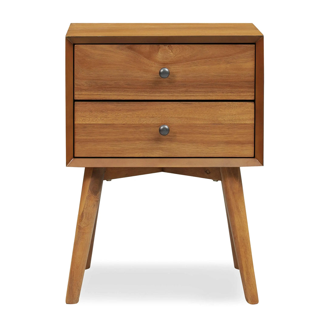 Poly &amp; BARK Dorsey Nightstand - Mid-Century Modern Nightstand – Solid Wood Bedside Table with 2 Drawers, Acorn Walnut Finish, 23.5" Tall 