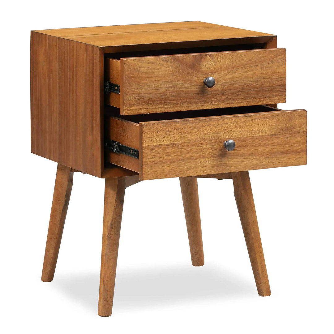 Poly &amp; BARK Dorsey Nightstand - Mid-Century Modern Nightstand – Solid Wood Bedside Table with 2 Drawers, Acorn Walnut Finish, 23.5" Tall 