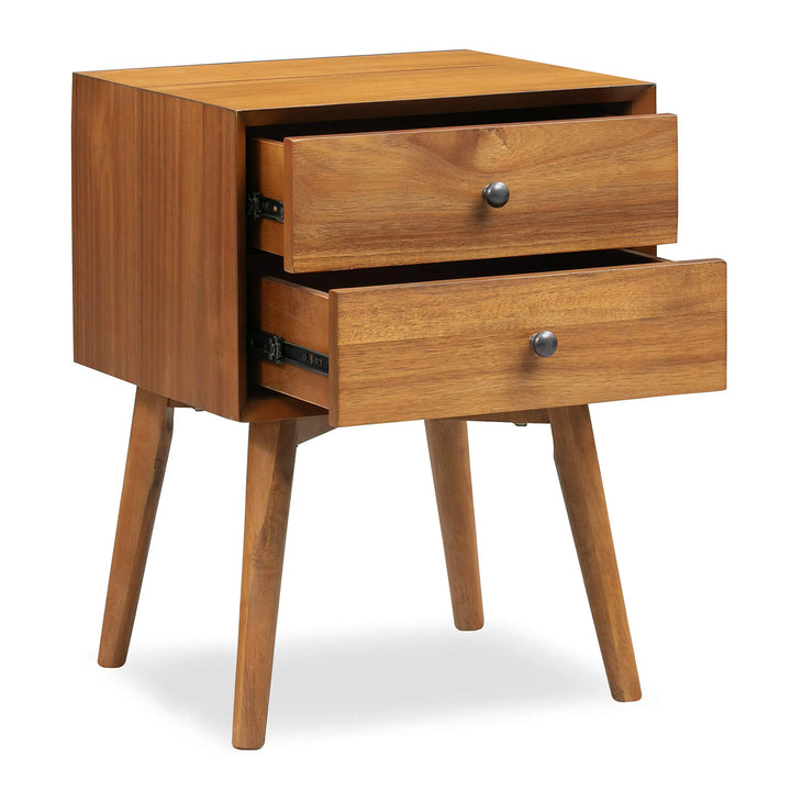 Poly &amp; BARK Dorsey Nightstand - Mid-Century Modern Nightstand – Solid Wood Bedside Table with 2 Drawers, Acorn Walnut Finish, 23.5" Tall 
