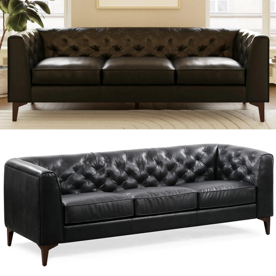 POLY &amp; BARK Essex 89 Inch Full-Grain Italian Leather Sofa, Onyx Black