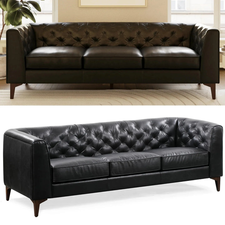 POLY &amp; BARK Essex 89 Inch Full-Grain Italian Leather Sofa, Onyx Black