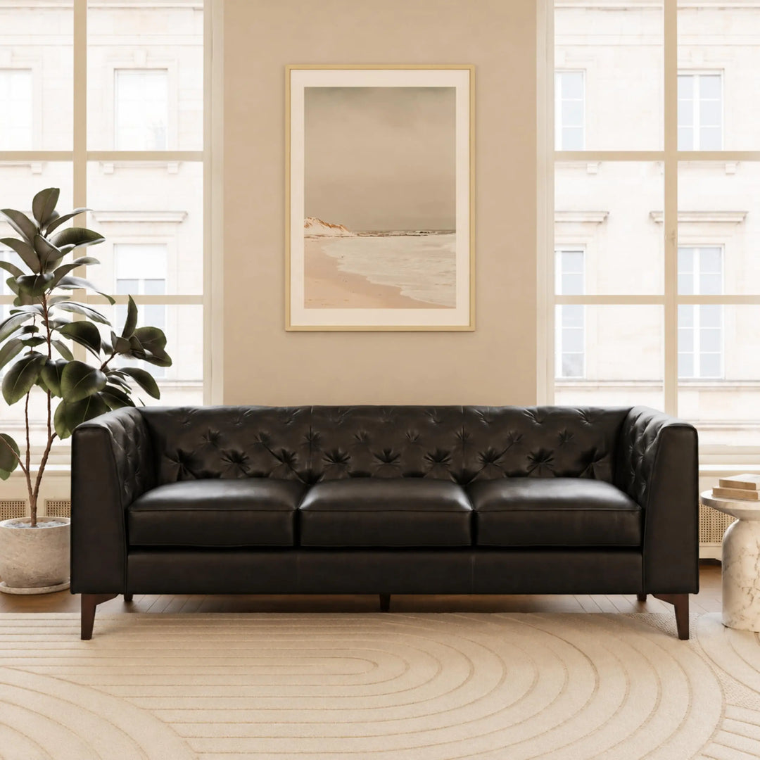 POLY &amp; BARK Essex 89 Inch Full-Grain Italian Leather Sofa, Onyx Black