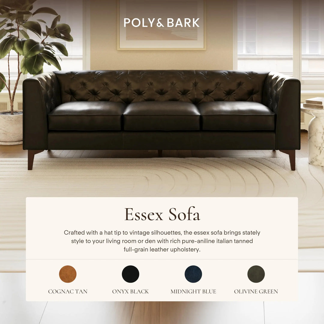 POLY &amp; BARK Essex 89 Inch Full-Grain Italian Leather Sofa, Onyx Black