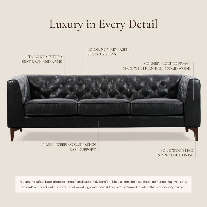 POLY &amp; BARK Essex 89 Inch Full-Grain Italian Leather Sofa, Onyx Black