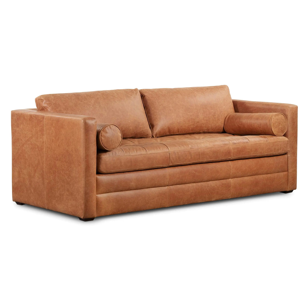 POLY &amp; BARK Napa 82 Inch Leather Pull-Out Sleeper Sofa, Cognac Tan