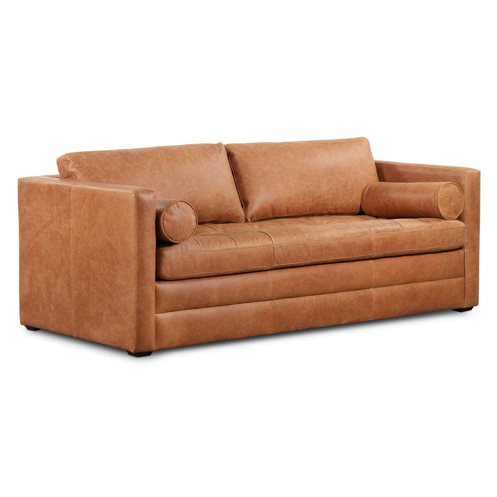 POLY &amp; BARK Napa 82 Inch Leather Pull-Out Sleeper Sofa, Cognac Tan