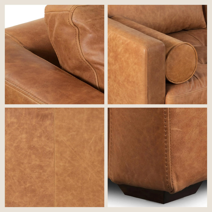 POLY &amp; BARK Napa 82 Inch Leather Pull-Out Sleeper Sofa, Cognac Tan