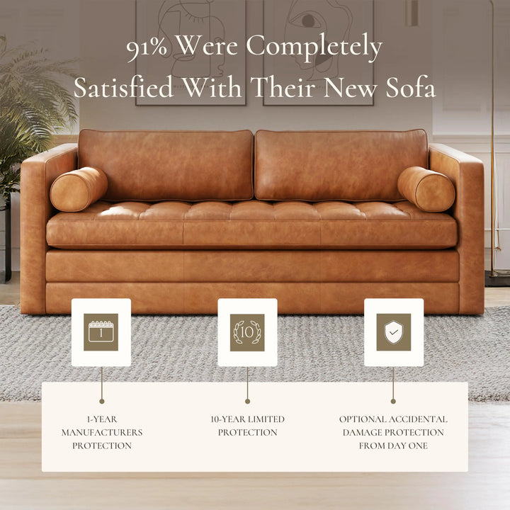 POLY &amp; BARK Napa 82 Inch Leather Pull-Out Sleeper Sofa, Cognac Tan